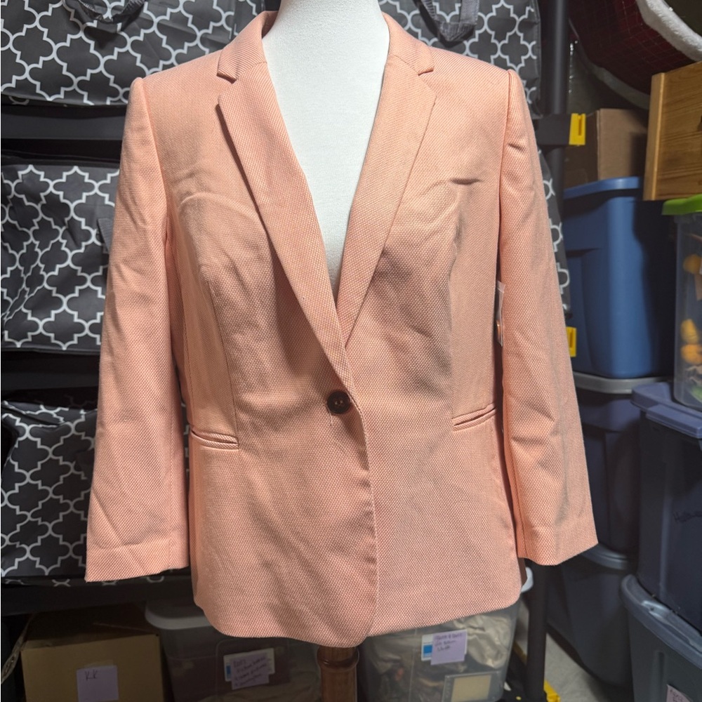 LOFT Orange and White Blazer with Structured Silhouette and Notched Lapels